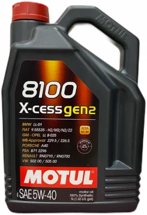 Моторное масло MOTUL 8100 X-Cess 5W-40 5л.синтетическое. ACEA A3/B4 API SERVICE SN BMW Long Life-01 MB-Approval 229.5/226.5 Porsche A40 Renault RN0710/RN0700  VW 502 00–505 00