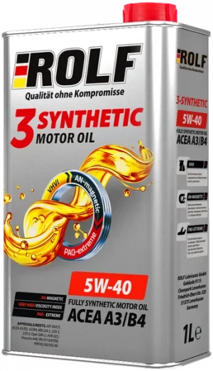 Моторное масло ROLF 3-Synthetic 5W-40 1л. синтетическое. CF, SN ACEA A3, B4 GM LL-A-025, GM LL-B-025, MB 229.5, Porsche A40, Renault RN 0700, Renault RN 0710, VW 502.00, VW 505.00