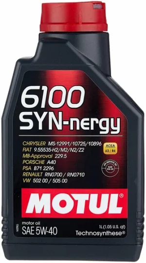 Моторное масло MOTUL 6100 SYN-NERGY 5W-40 1л.синтетическое. ACEA A3/B4 API SERVICE SN MERCEDES-BENZ MB-APPROVAL 229.5