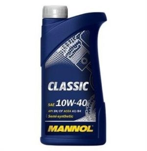 Моторное масло MANNOL Classic 10W-40 1 л. полусинтетическое. SN/CH-4/ACEA A3/B3, A3/B4 OEM JASO MA2, VOLKSWAGEN 505 00/502 00/501 01/ 500 00, MB 229.3, MB 229.1, PSA B71 2296, RENAULT RN0700/ RN0710