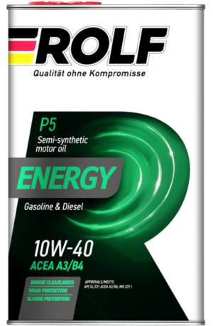 Моторное масло Rolf Energy 10W-40 4л. полусинтетическое. SL/CF A3/B4 API SL/CFACEA A3/B4-16MB 229.1