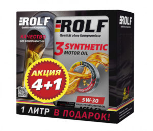 Моторное масло ROLF 3-Synthetic 5W-30  Акция (4+1)л. синтетическое. API SN, ACEA C3, BMW Longlife-04, Porsche C30, VW 504 00, 507 00, MB 229.51